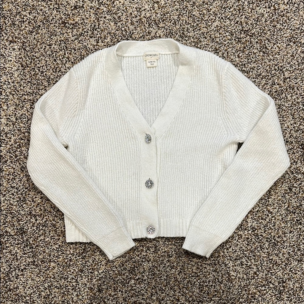 Crewcuts White Cardigan Sweater with Ribbed Details